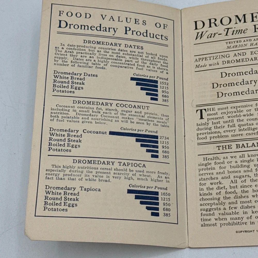 Dromedary War-Time Recipes Booklet 1917 WWI Hills Brothers Co Antique Cooking